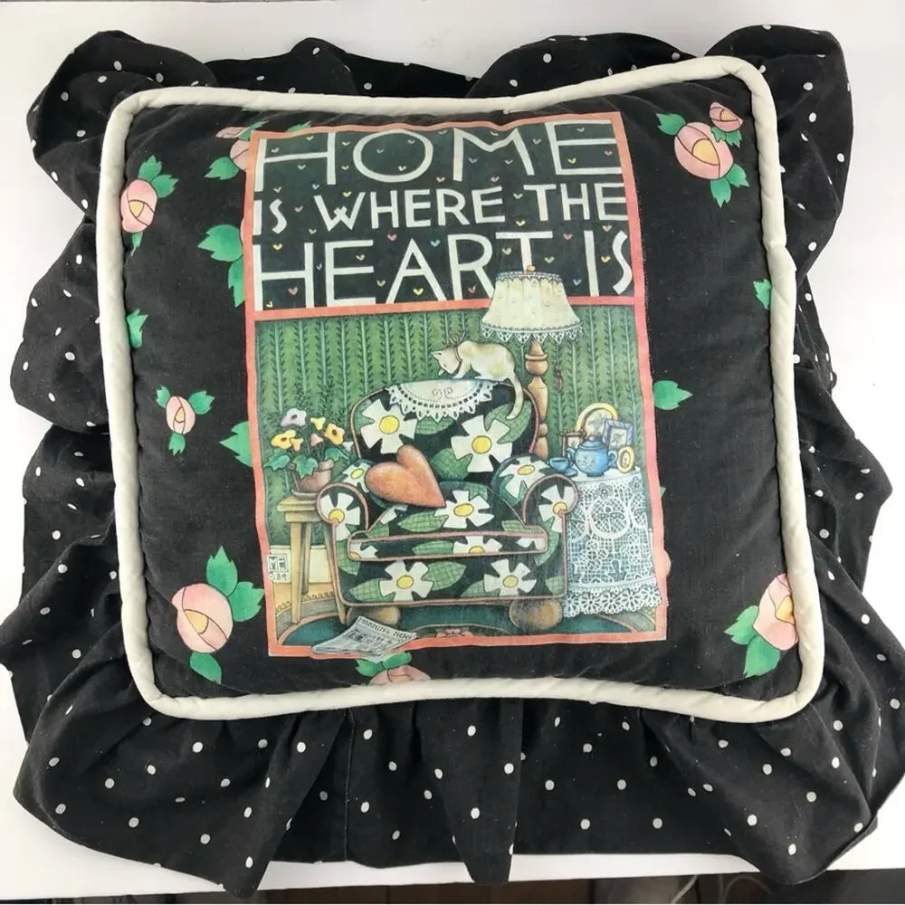 Vintage Mary Engelbreit Home Is Where The Heart Is Ruffle Pillow